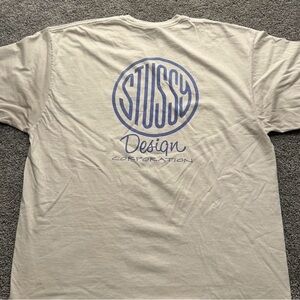 Stussy Beige Tee with Blue Logo